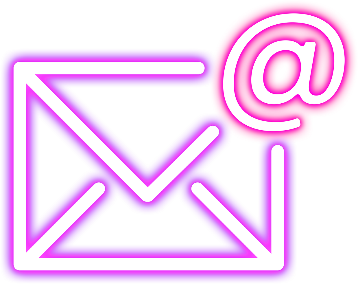 Envelope: a purple neon icon of an email envelope with an 'at' sign