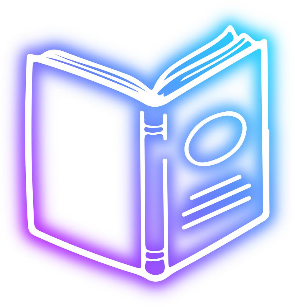 Book icon: Blue and purple neon book 